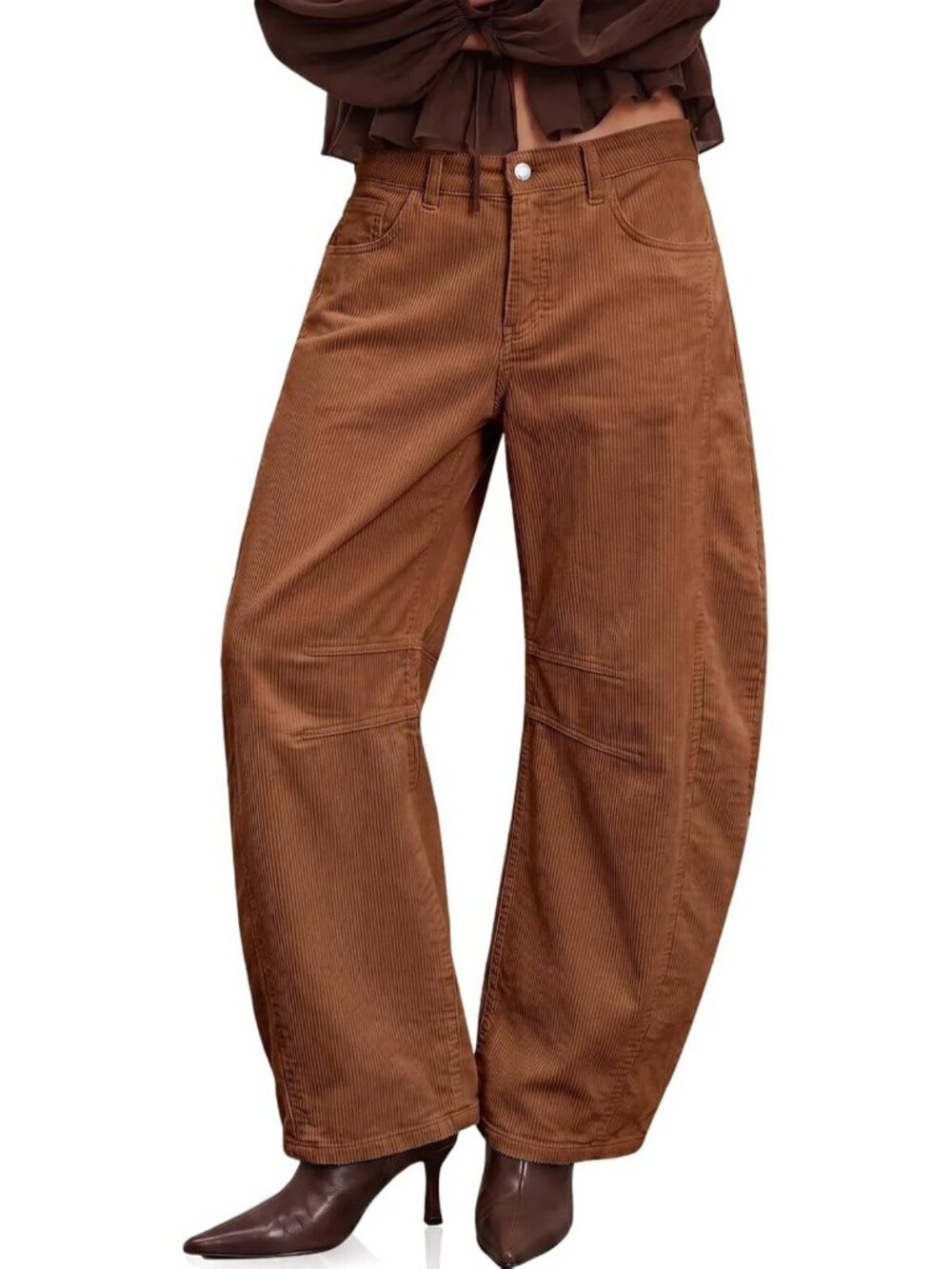 High Waisted Corduroy Barrel Pants | Baggy Wide Leg Trousers for Women